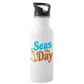 Seas The Day - Anchor Symbol - Water bottle with straw - white - Right