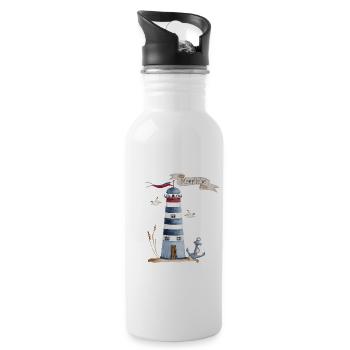 Leuchtturm mit Meerestieren und Banner - Trinkflasche mit integriertem Trinkhalm - Weiß - Rechts