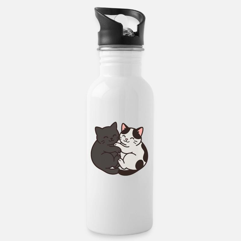 Katzen - Trinkflasche mit integriertem Trinkhalm - Weiß