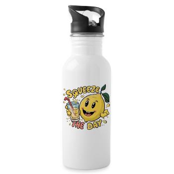 Squeeze The Day Lemon Cartoon - Water bottle with straw - white - Right