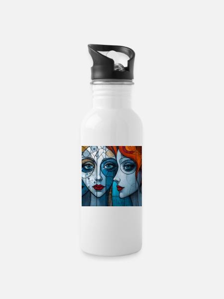 Emotive portraits in colorful wall art - Water bottle with straw - white