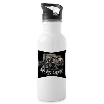 Vintage Hot Rod Workshop Motif - Water bottle with straw - white - Right