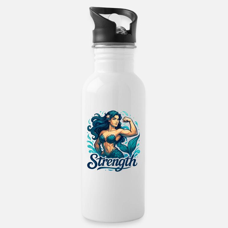 Starke Meerjungfrau Nixe Wasserfrau Geschenk - Trinkflasche mit integriertem Trinkhalm - Weiß