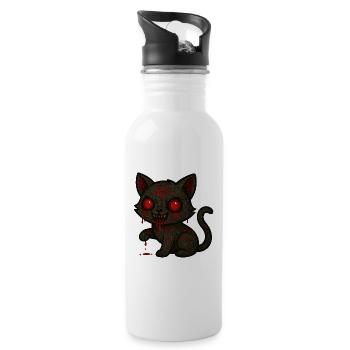 Dark Cat Occult - Trinkflasche mit integriertem Trinkhalm - Weiß - Rechts