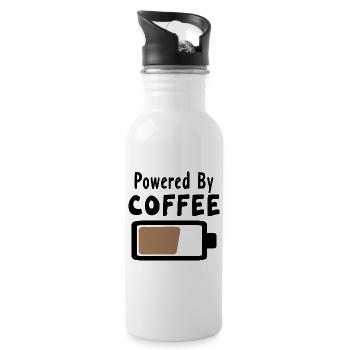 Powered By Coffee - Kaffee Statement Spruch - Trinkflasche mit integriertem Trinkhalm - Weiß - Rechts