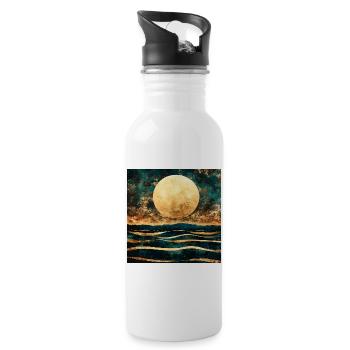 Golden Moon on Watercolor Horizon - Water bottle with straw - white - Right