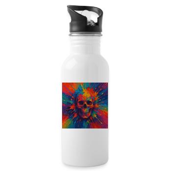 Colorful Skull Paint Splash Shirt - Water bottle with straw - white - Right