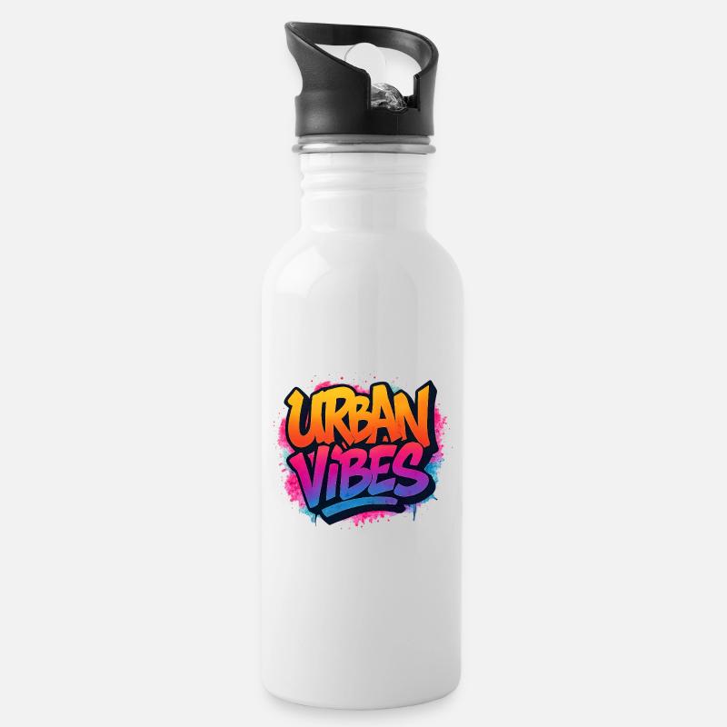 Lebendige Graffiti-Urban Vibes - Trinkflasche mit integriertem Trinkhalm - Weiß
