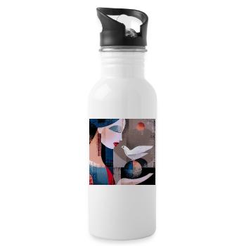 Abstract Portrait with Dove and Colorful Spheres - Water bottle with straw - white - Right