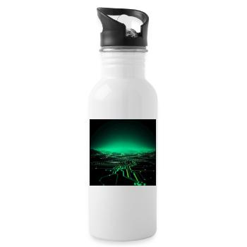 Neon Tech Stadtsilhouette - Trinkflasche mit integriertem Trinkhalm - Weiß - Rechts