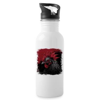 Hahn Portrait - Trinkflasche mit integriertem Trinkhalm - Weiß - Rechts