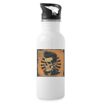Hip Skull with Rockabilly Style - Water bottle with straw - white - Right