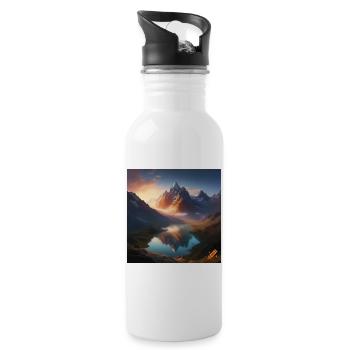 Montagnes enneigées au coucher de soleil - Gourde avec paille intégrée - blanc - Droite