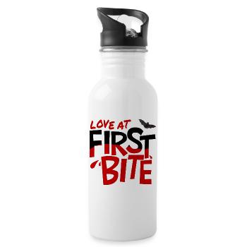 Liebe auf den ersten Biss - Trinkflasche mit integriertem Trinkhalm - Weiß - Rechts