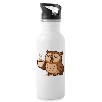 Kaffeetrinkende Eule Illustration - Trinkflasche mit integriertem Trinkhalm - Weiß - Rechts