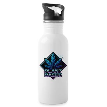 Plant Based Neon – futuristisches Hanfblatt - Trinkflasche mit integriertem Trinkhalm - Weiß - Rechts