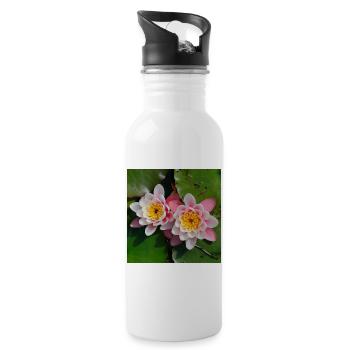 Seerosen Blüten im Wasser - Trinkflasche mit integriertem Trinkhalm - Weiß - Rechts