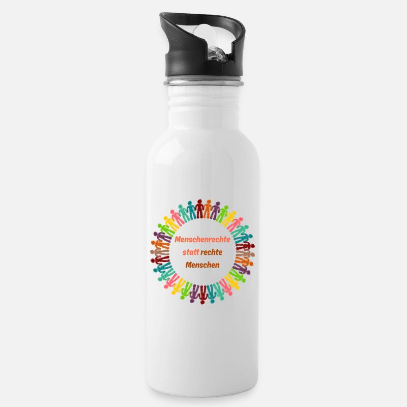 Menschenrechte statt rechte Menschen  orange - Trinkflasche mit integriertem Trinkhalm - Weiß