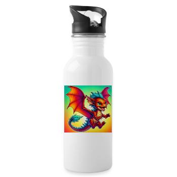 Drache - Trinkflasche mit integriertem Trinkhalm - Weiß - Rechts