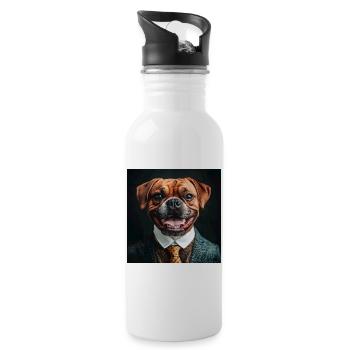 Elegantly dressed dog in business suit - Water bottle with straw - white - Right