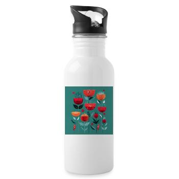 Abstract flowers in bright colors - Water bottle with straw - white - Right