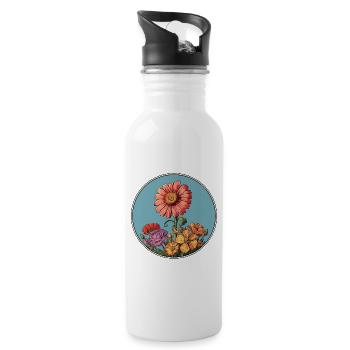 Blumenillustration im Vintage-Stil - Trinkflasche mit integriertem Trinkhalm - Weiß - Rechts