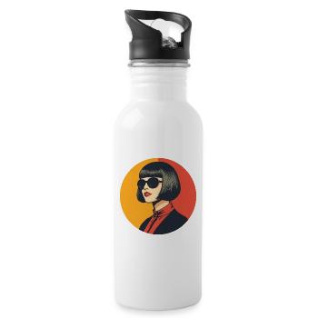 Retro Cool Frau mit schwarz Haar und Sonnenbrille - Trinkflasche mit integriertem Trinkhalm - Weiß - Rechts