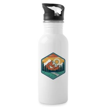 Berg und Sonne in der Natur - Trinkflasche mit integriertem Trinkhalm - Weiß - Rechts