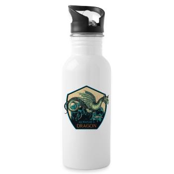 Mythical Dragon Crest and Magic Elements - Water bottle with straw - white - Right