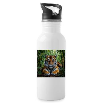 Jungle Tiger - Water bottle with straw - white - Right