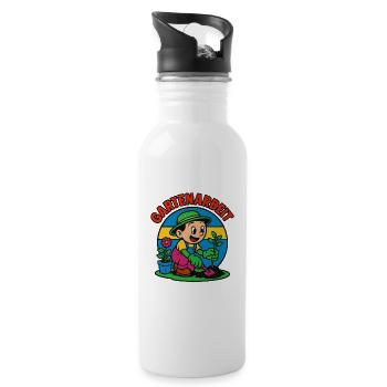 Gartenarbeit Cartoon mit Pflanze - Trinkflasche mit integriertem Trinkhalm - Weiß - Rechts