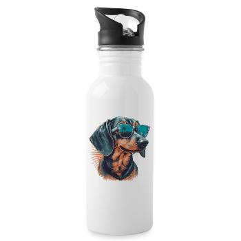Cooler Dackel mit Sonnenbrille - Trinkflasche mit integriertem Trinkhalm - Weiß - Rechts