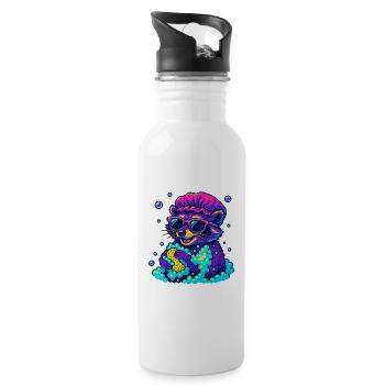 Neon Waschbär - Trinkflasche mit integriertem Trinkhalm - Weiß - Rechts