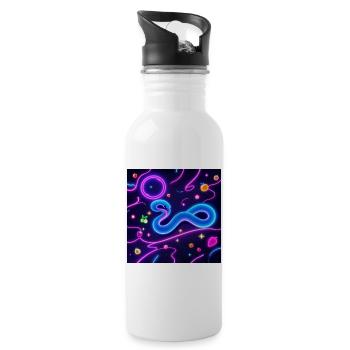 Leuchtende Neon-Schlange mit Fruchtmotiven - Trinkflasche mit integriertem Trinkhalm - Weiß - Rechts