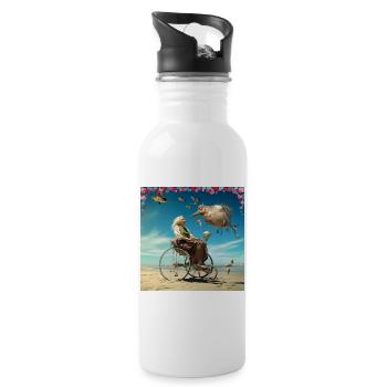 Surrealist dream world of senior woman in wheelchair - Water bottle with straw - white - Right