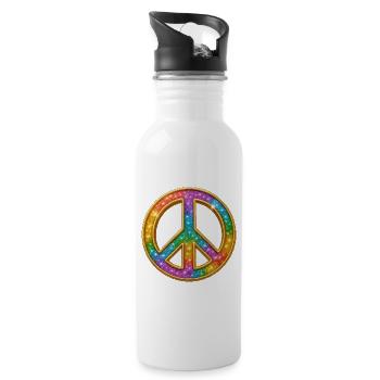 PEACE | Colourful peace symbol with glitter look - Water bottle with straw - white - Right