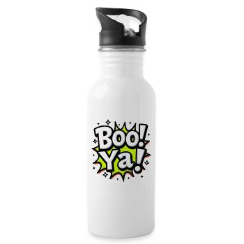 BOO YA! - Lustiger Halloween Comic Spruch - Trinkflasche mit integriertem Trinkhalm - Weiß - Rechts