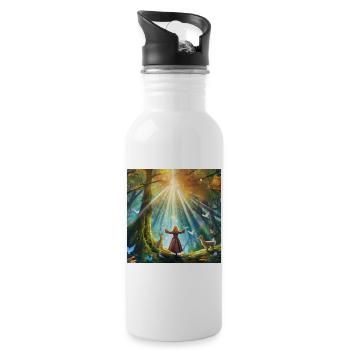 Mystischer Wald - Feel the nature - Trinkflasche mit integriertem Trinkhalm - Weiß - Rechts