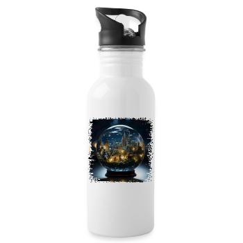 Fascinating magical world in glass ball design - Water bottle with straw - white - Right