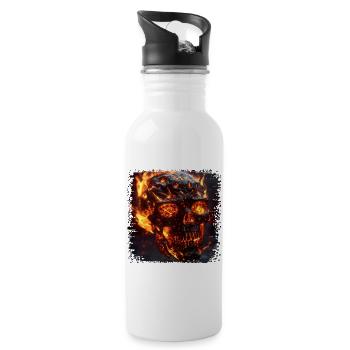Fiery Lava Head Motif - Water bottle with straw - white - Right