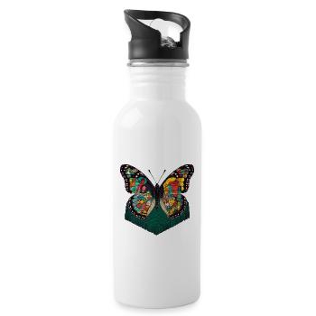 Colorful Legend Butterfly Illustration - Water bottle with straw - white - Right