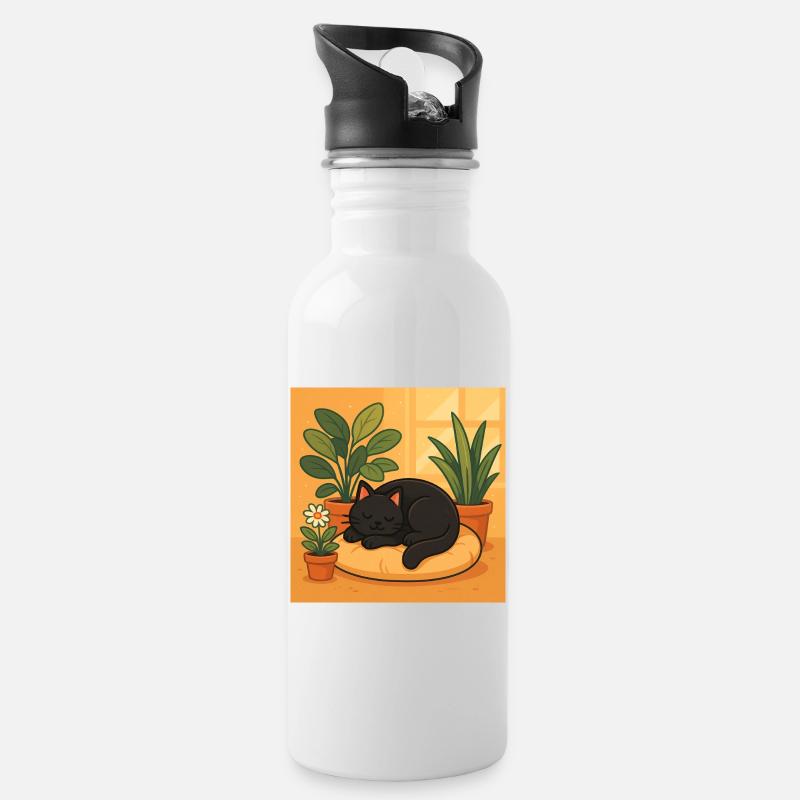 Gemütliche Katzenruhe mit Pflanzen - Trinkflasche mit integriertem Trinkhalm - Weiß