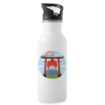 Mount Fuji und Torii Drucken - Trinkflasche mit integriertem Trinkhalm - Weiß - Rechts