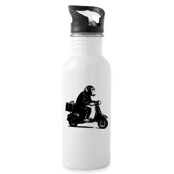 Retro monkey on moped | Scooter monkey - Water bottle with straw - white - Right