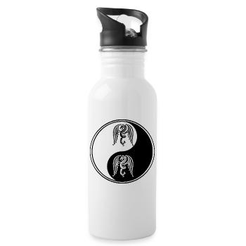 Drachen Yin Yang Schwarz-Weiß-Symbol - Trinkflasche mit integriertem Trinkhalm - Weiß - Rechts