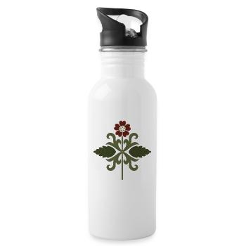 Vintage Floral Symmetry Design - Water bottle with straw - white - Right