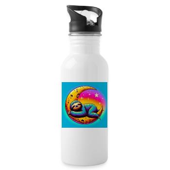 Sloth sleeps on the Moon - Water bottle with straw - white - Right