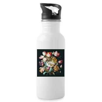 Bouquet de fleurs en peinture à l’huile esthétique des maîtres anciens - Gourde avec paille intégrée - blanc - Droite