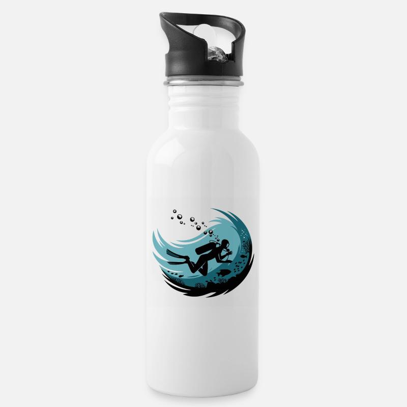 Tiefe Tauchgänge Unterwassermotivation - Trinkflasche mit integriertem Trinkhalm - Weiß