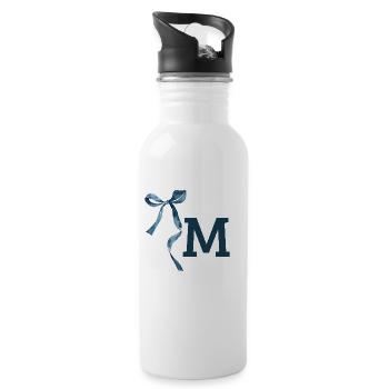 Monogramm m Geschenkidee - Trinkflasche mit integriertem Trinkhalm - Weiß - Rechts
